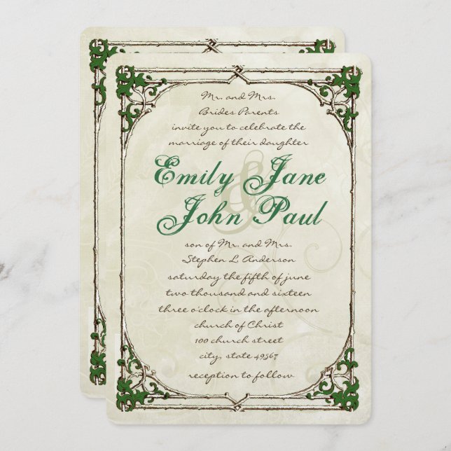 Invitación a la boda rústica de maricón en la fron (Anverso / Reverso)