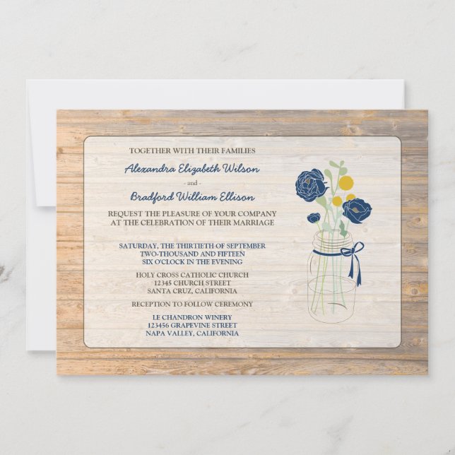 Invitación a la boda rustica de masón (marina) (Anverso)
