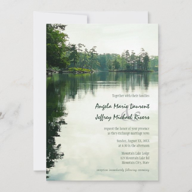 Invitación a la boda rústica de Mountain Lake (Anverso)