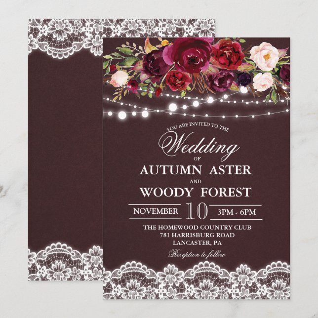 Invitación a la boda rústica de otoño (Anverso / Reverso)