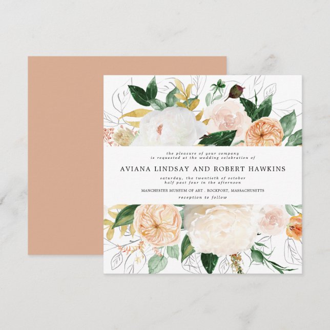 Invitación a la boda rústica de otoño con acuarela (Anverso / Reverso)