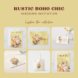 Invitación a la boda Rústica de Peach y Gold Flowe