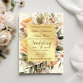 Invitación a la boda Rústica de Peach y Gold Flowe