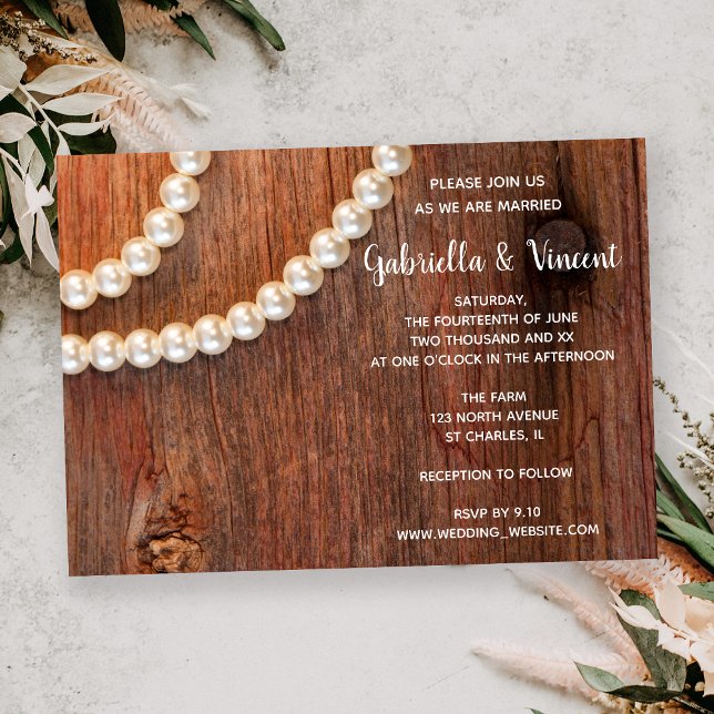 Invitación a la boda rústica de Pearls Barn Wood C (Subido por el creador)