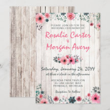 Invitación a la boda rústica de Rosa floral de mad