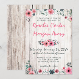 Invitación a la boda rústica de Rosa floral de mad