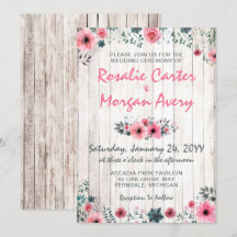 Invitación a la boda rústica de Rosa floral de mad