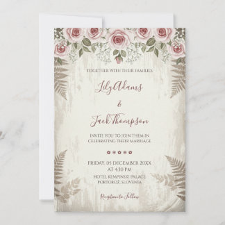 Invitación a la boda rústica de Rosas de Rubor