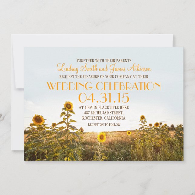 Invitación a la boda rústica de Sunflower (Anverso)