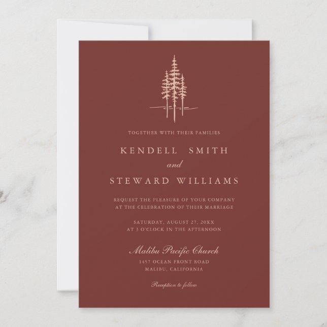 Invitación a la boda rústica de un bosque de árbol (Anverso)
