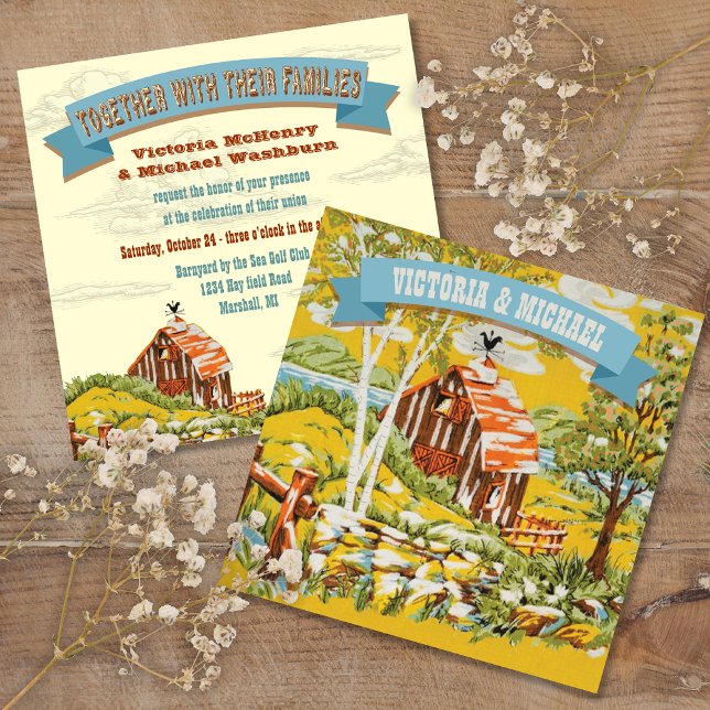 Invitación a la boda rústica de un granero de Wood (Subido por el creador)