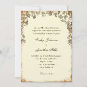 Invitación a la boda rústica de viñas - Marrón