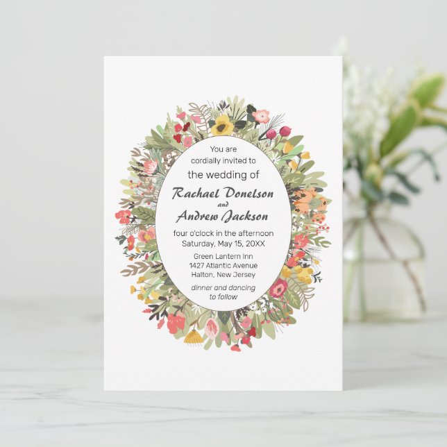 Invitación a la boda rústica de Woodland Wildflowe (Anverso de pie)