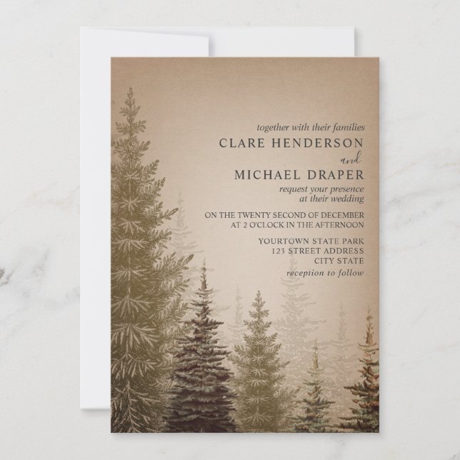 Invitación a la boda rústica del árbol verde marró (Anverso)