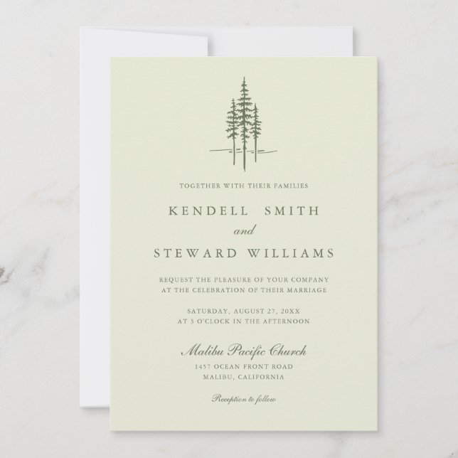 Invitación a la boda rústica del bosque de árboles (Anverso)