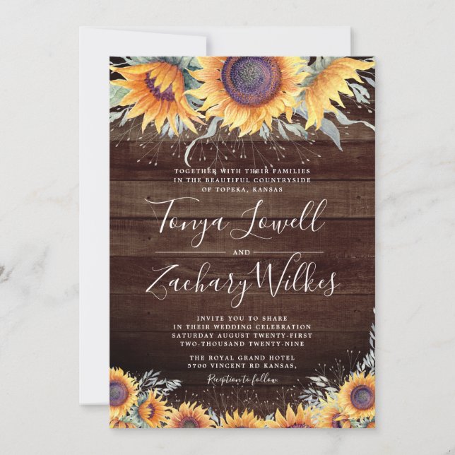 Invitación a la boda rústica del campo con el flor (Anverso)