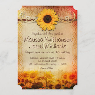 Invitación a la boda rústica del campo del girasol