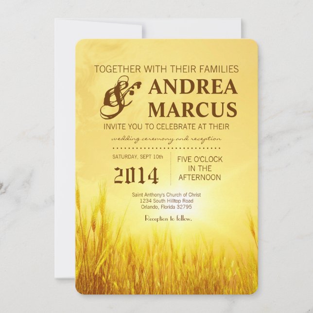 Invitación a la boda rústica del campo del Trigo d (Anverso)