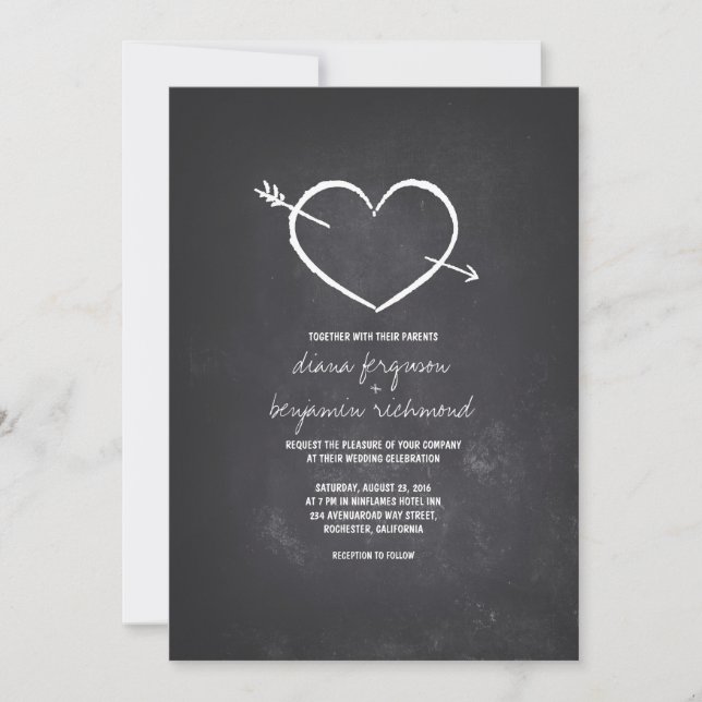 Invitación a la boda rústica del corazón del cartó (Anverso)