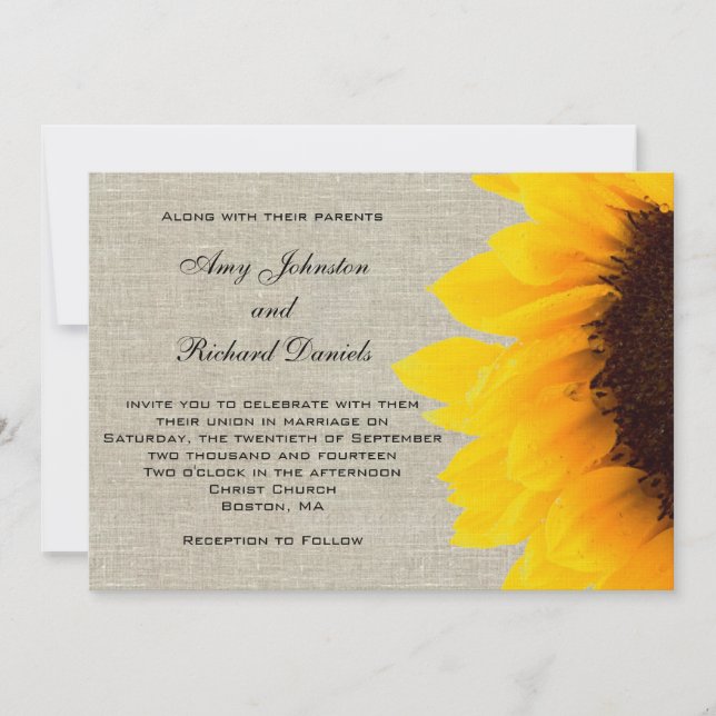 Invitación a la boda rústica del girasol (Anverso)