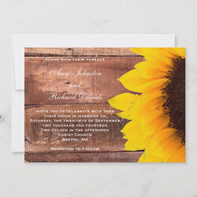Invitación a la boda rústica del girasol (Anverso)