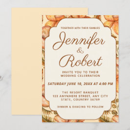 Invitación a la boda rústica del marco floral otoñ