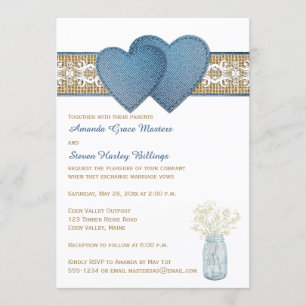 Invitación a la boda rústica  Denim, Lace, Burlap