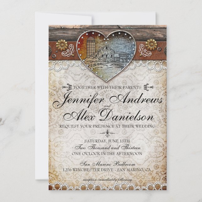 Invitación a la boda rústica en el campo de los gr (Anverso)