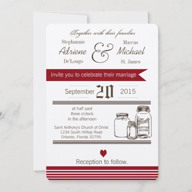 Invitación a la boda rústica en el campo de Mason  (Anverso)