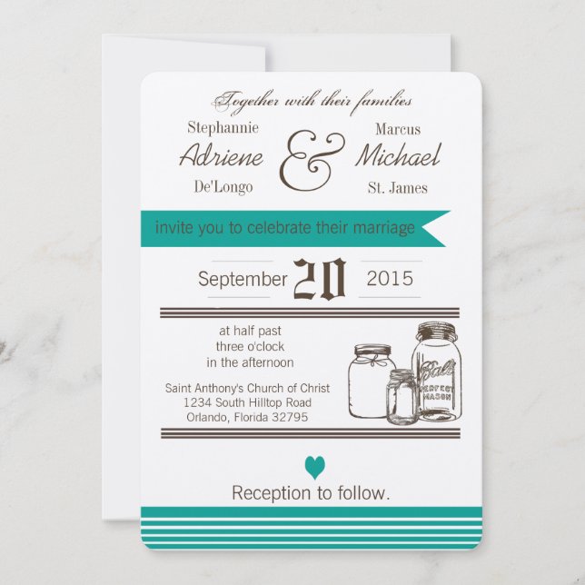 Invitación a la boda rústica en el campo de Mason  (Anverso)