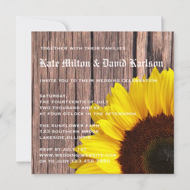 Invitación a la boda rústica en el país del giraso (Anverso)
