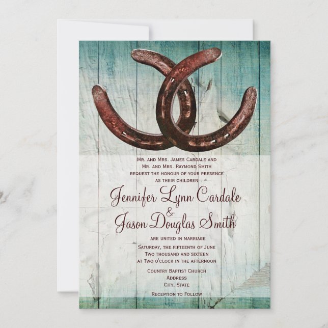 Invitación a la boda rústica estilo país herradura (Anverso)