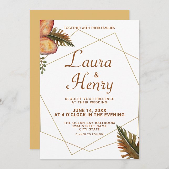 Invitación a la Boda Rústica Fall Gold (Anverso / Reverso)