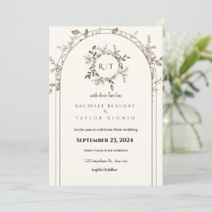 Invitación a la boda Rústica Floral Blanca Marrón