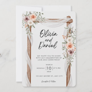 Invitación a la boda Rústica Floral Blanca Marrón