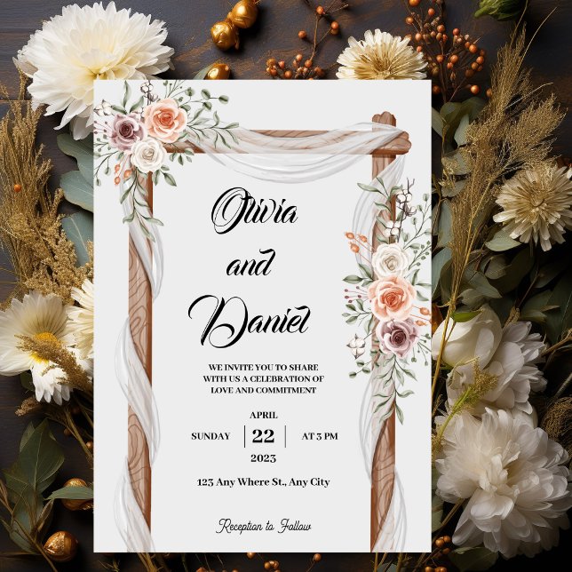 Invitación a la boda Rústica Floral Blanca Marrón (Subido por el creador)