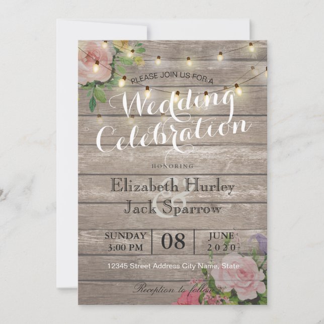 Invitación a la boda rústica Floral Madera Floral  (Anverso)