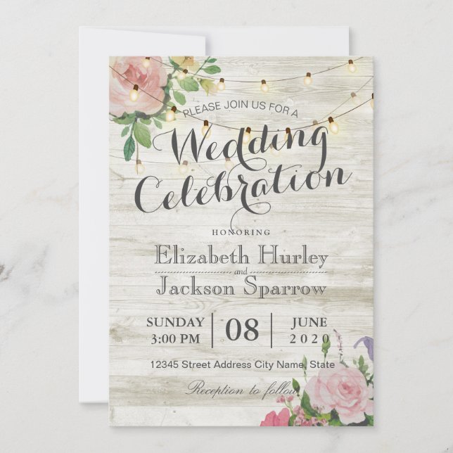 Invitación a la boda rústica Floral Madera Floral  (Anverso)