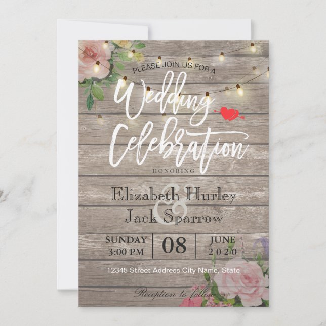 Invitación a la boda rústica Floral Madera Floral  (Anverso)