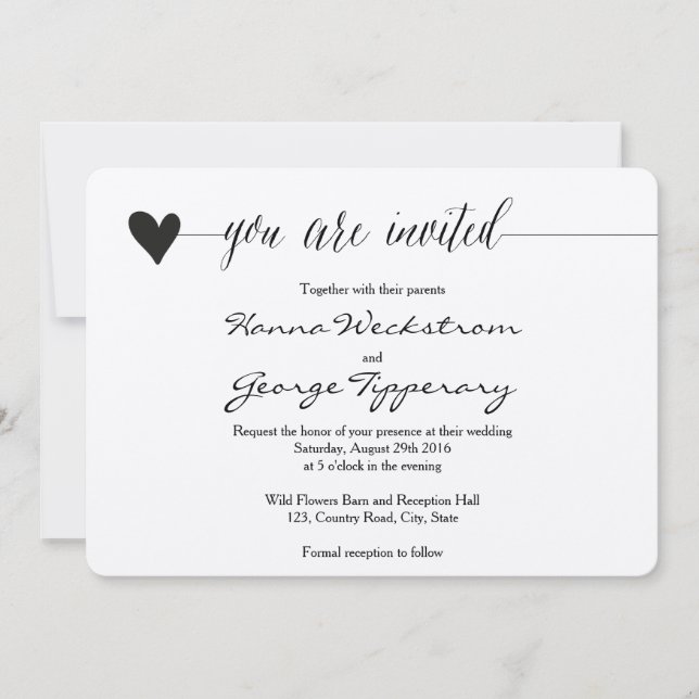 Invitación a la boda rustica Kraft, caligrafía car (Anverso)