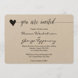 Invitación a la boda rustica Kraft, caligrafía car