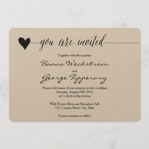 Invitación a la boda rustica Kraft, caligrafía car