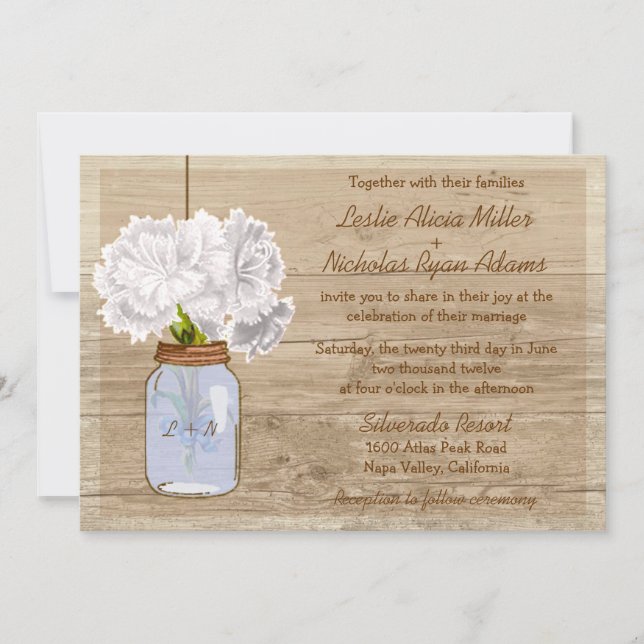 Invitación a la boda rústica Mason de Madera del P (Anverso)