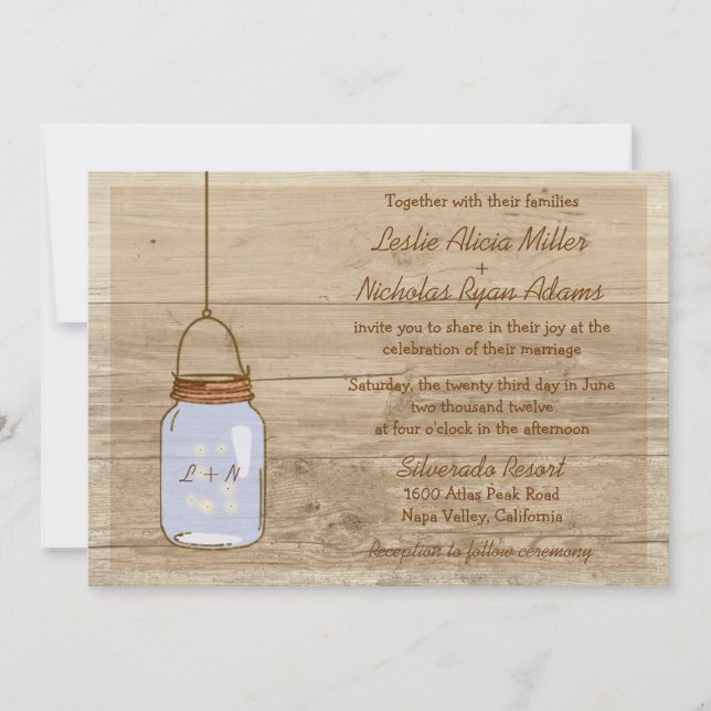 Invitación a la boda rústica Mason de Madera del P (Anverso)