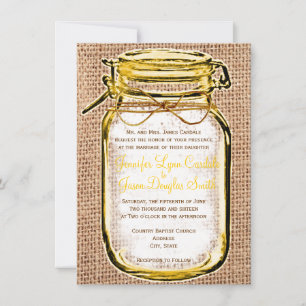Invitación a la boda rustica Mason Jar Burlap