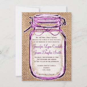 Invitación a la boda rustica Mason Jar Burlap