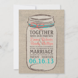 Invitación a la boda rústica Mason Jar Burlap
