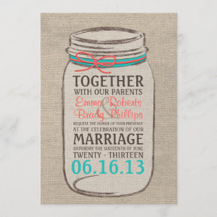 Invitación a la boda rústica Mason Jar Burlap