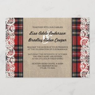 Invitación a la boda rústica por campo de encaje