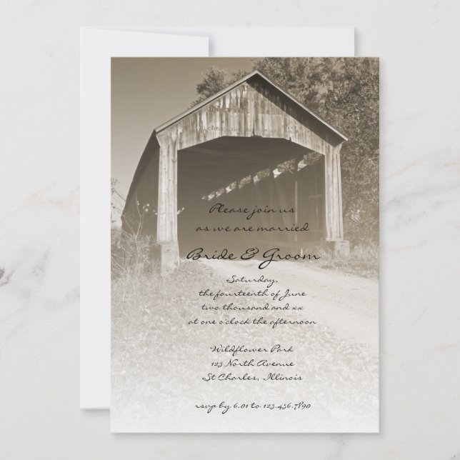 Invitación a la boda rústica por países puente cub (Anverso)